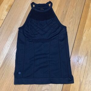 Athleta Momentum Tank Top Black High Neck Seamless Mesh Racerback Size Medium